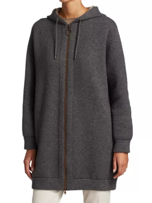 Brunello Cucinelli Cashmere-Blend Long-Line Zip Hooded Cardigan