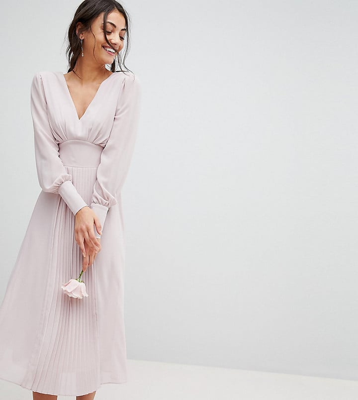 Tfnc Tall Wedding Long Sleeve Midi Dress With Pleated Skirt