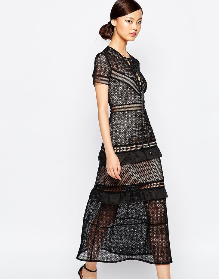 Self-Portrait Laceup Peplum Midi Dress ($488) | Best ...