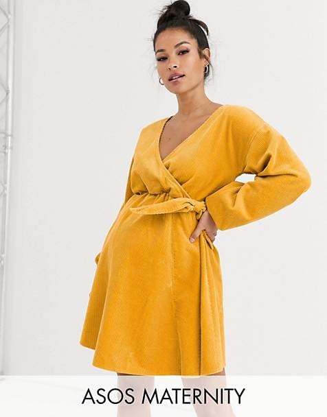 ASOS DESIGN Maternity Cord Wrap Smock Mini Dress in Marigold