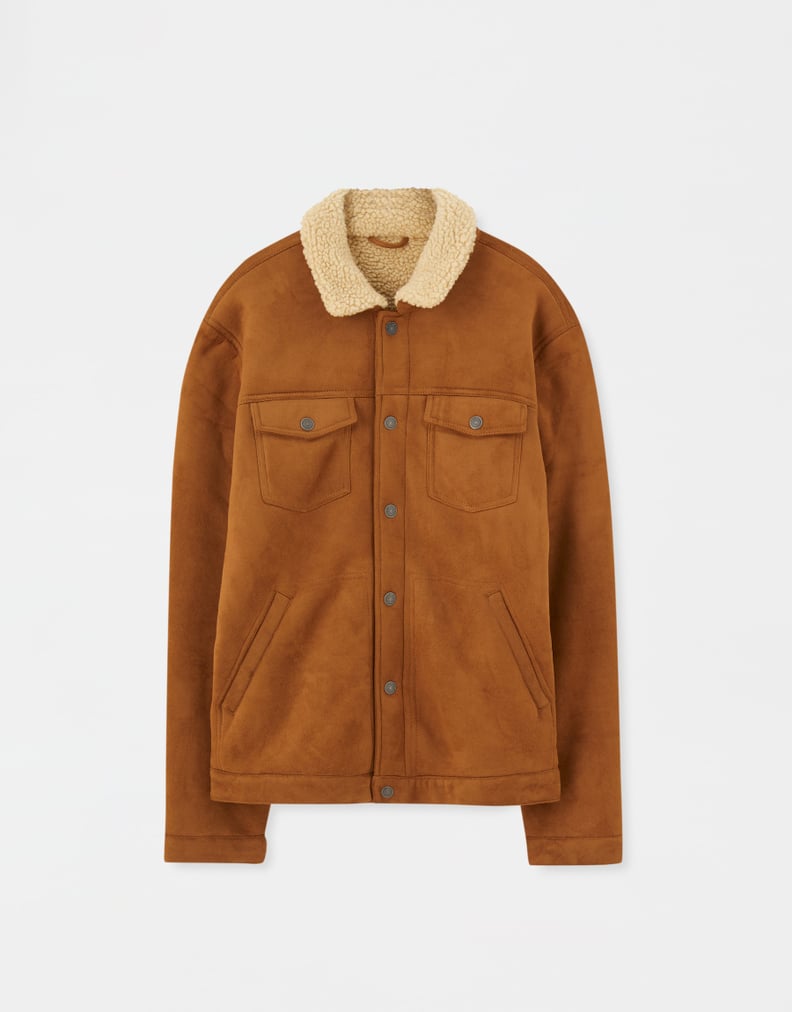 Pull&Bear Faux Suede Trucker Jacket With Faux Shearling