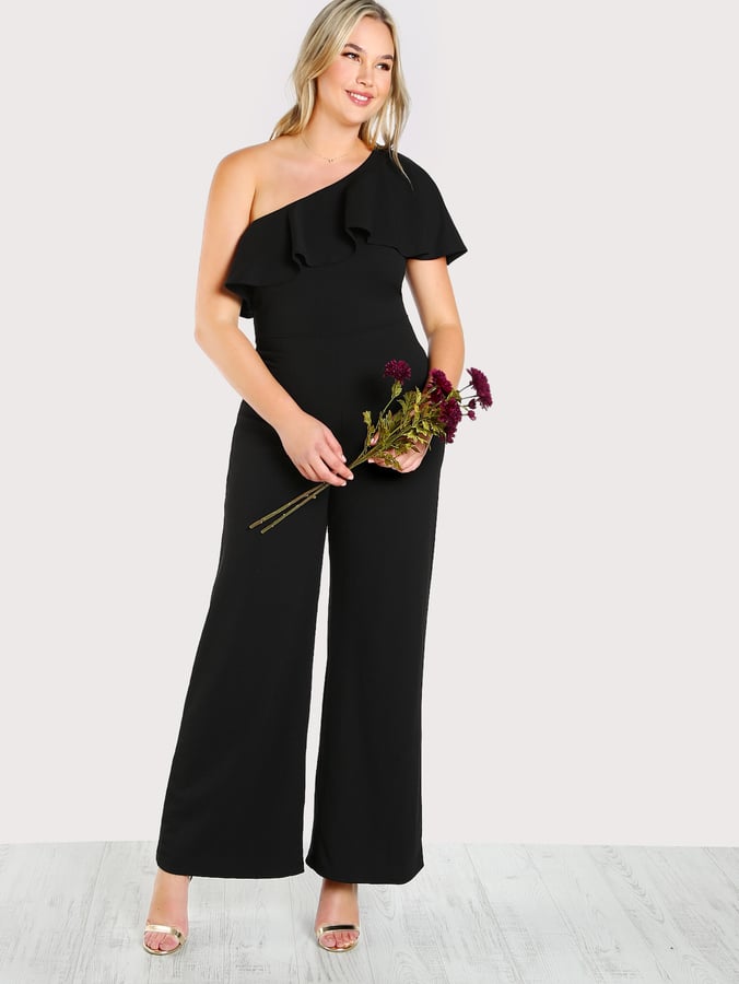 Shein One-Shoulder Plus-Size Ruffle Palazzo Jumpsuit