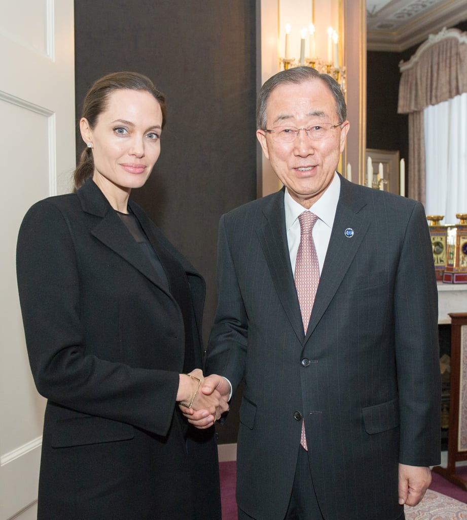 Angelina Jolie Wearing a Black Jacket April 2016