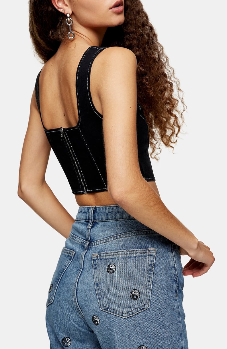 Topshop Denim Corset Crop Tank