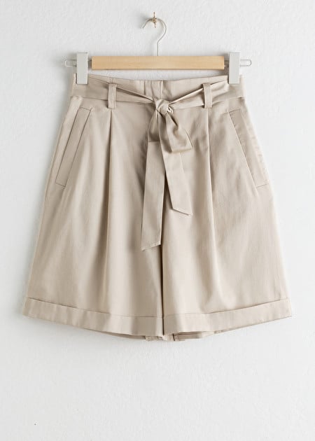 & Other Stories High Waisted Belted Cotton Shorts