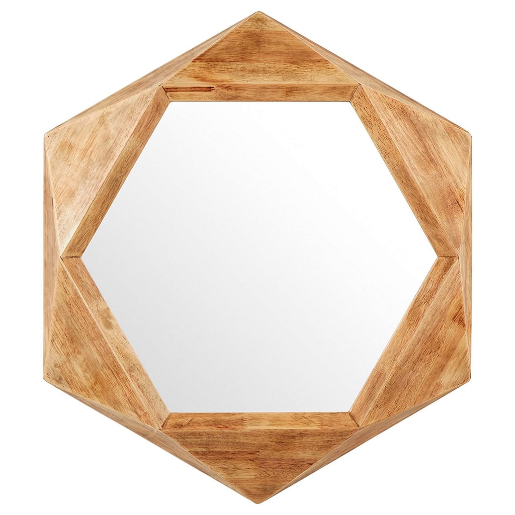 Rivet Modern Hexagon Wood Frame Hanging Wall Mirror