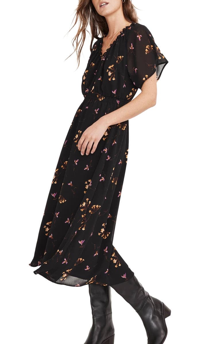 A Fall Dress: Madewell Floral V-Neck Dolman Sleeve Midi Dress