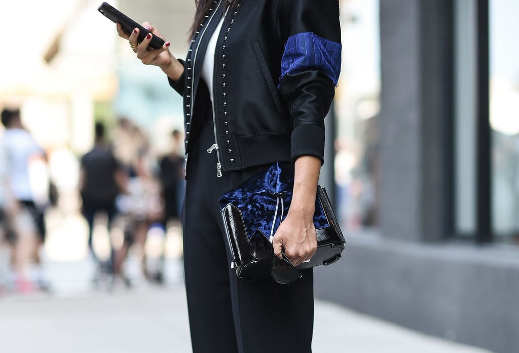 Match Your Bomber Jacket With a Velvet Bag