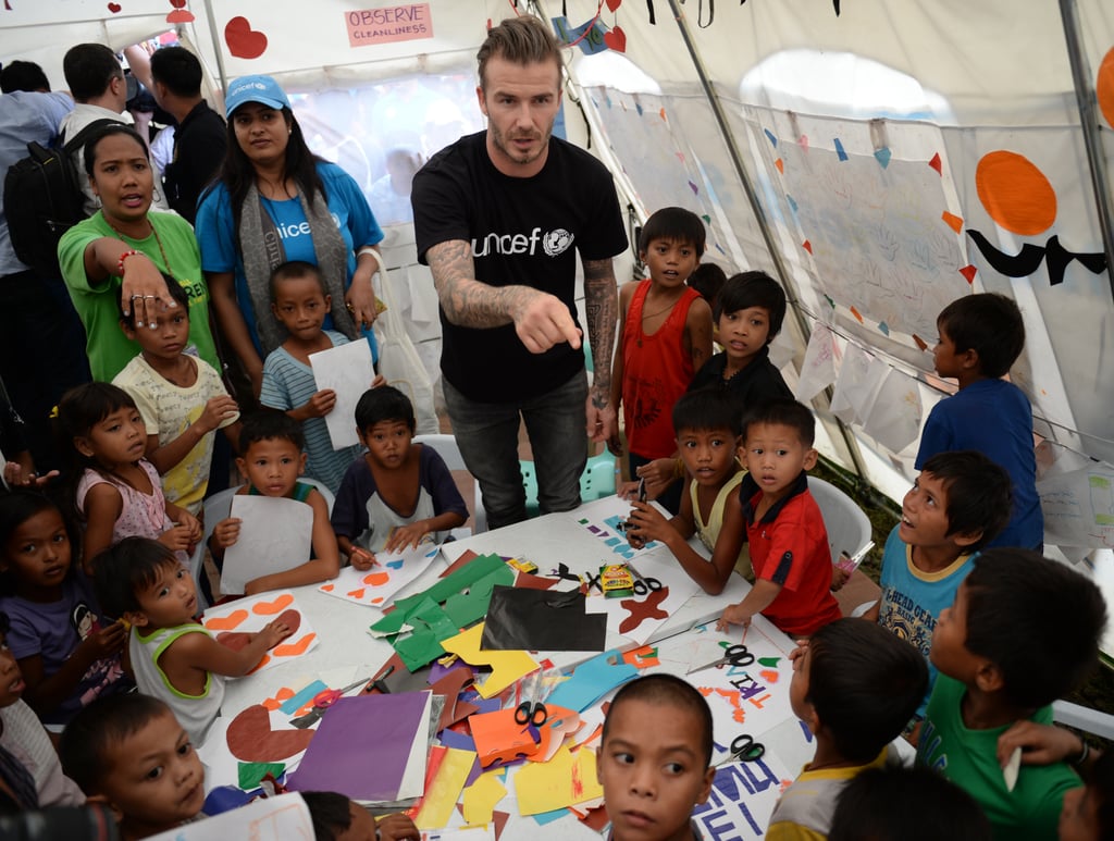 On Thursday, David Beckham visited typhoon victims in the Philippines.