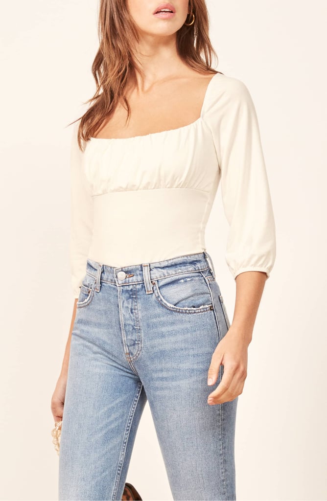 Reformation Mari Top in White Best Flattering Top POPSUGAR Fashion