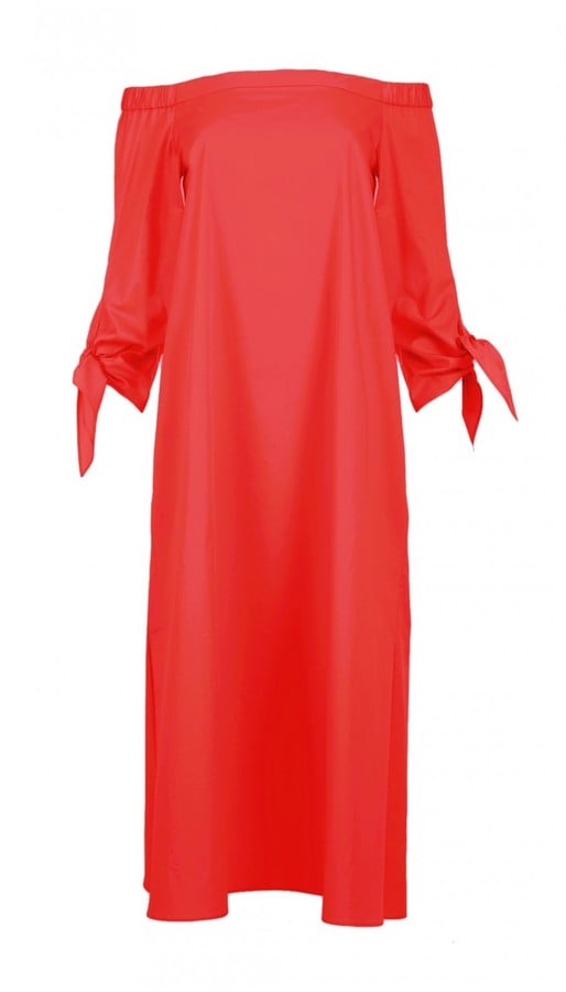 Tibi Satin Poplin Off-the-Shoulder Midi Dress
