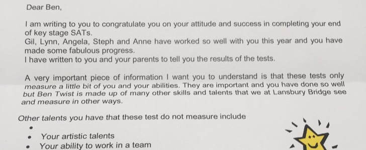 Teacher Writes Letter About Failed Test to Boy With Autism