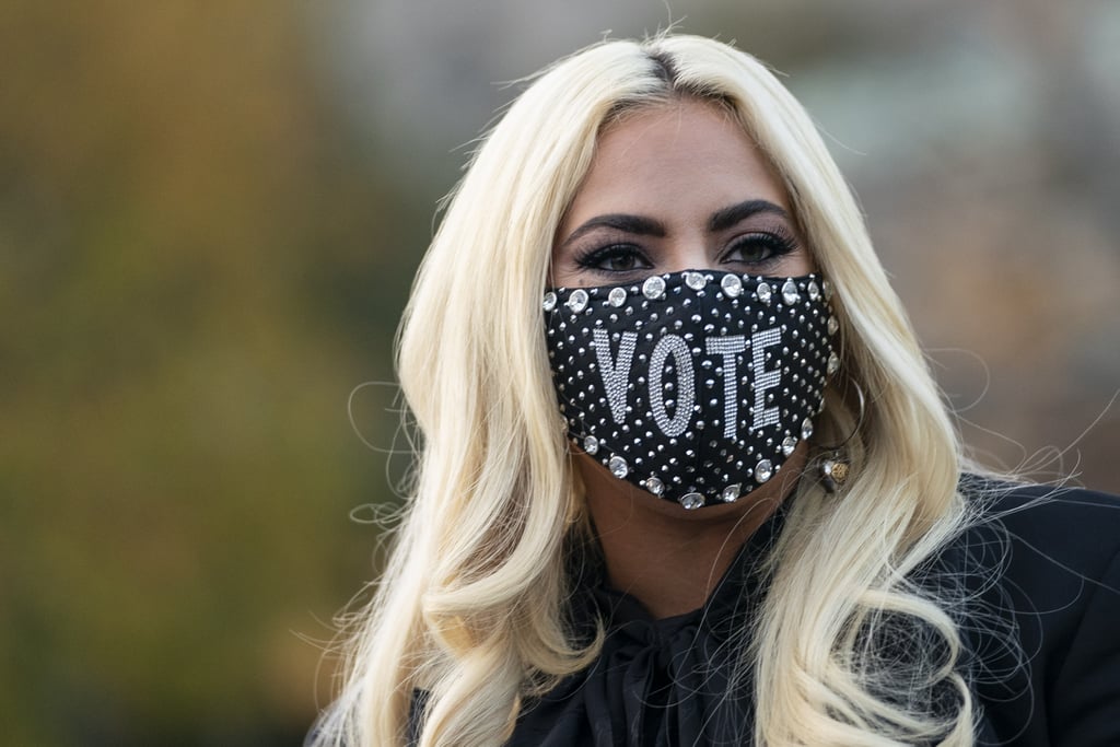 Lady Gaga Wears Vote Mask and Platform Boots to Biden Event