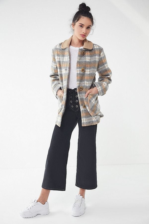 Fuzzy Plaid Coat