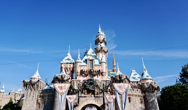 Sleeping Beauty's Winter Castle shines with ornaments, wreaths, and more.