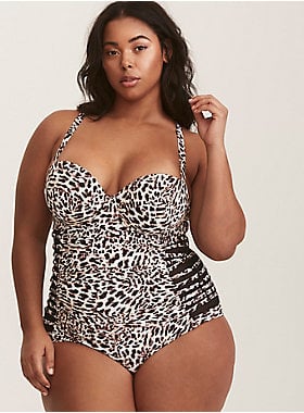 Torrid Leopard Print Mesh Inset One-Piece Swimsuit