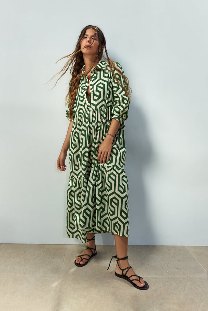 From Brunch to the Beach: Zara Geometric Print Dress | 13 Printed Midi  Dresses That Deserve a Spot in Your Closet | POPSUGAR Fashion Photo 7