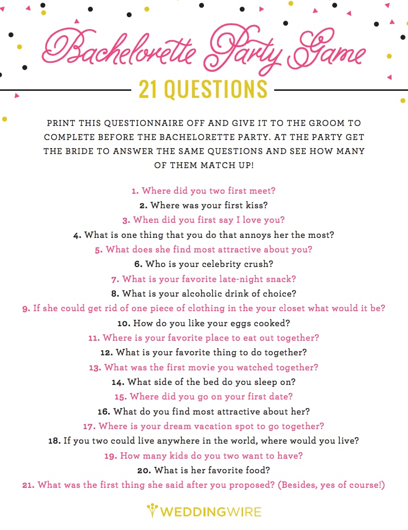 21 Questions Game 24 Free Bachelorette Party Printables Every Bride 