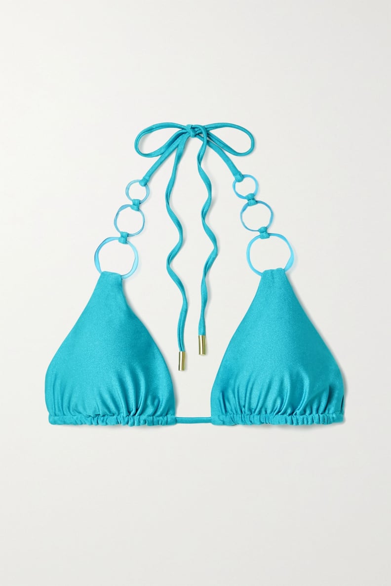 Cult Gaia Turquoise Zoey Embellished Triangle Halterneck Bikini Top