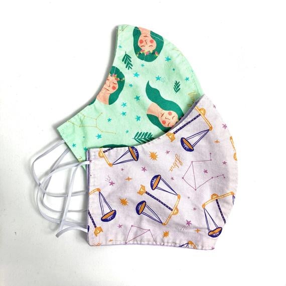 Zodiac Birthday Purple and Green Virgo Reusable Adult Face Masks