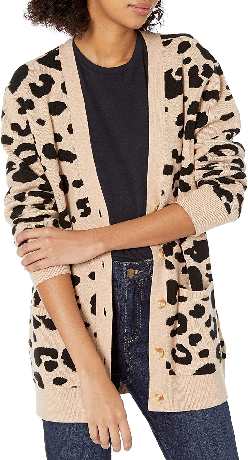 Daily Ritual Ultra-Soft Leopard Jacquard Cardigan Sweater