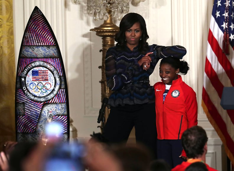 Michelle Obama Showed Off Her Top While Standing on Stage With Simone Biles