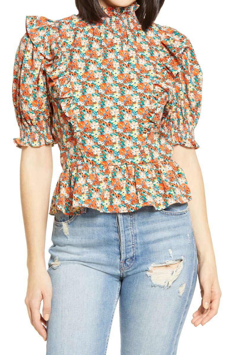 English Factory Floral Ruffle Top