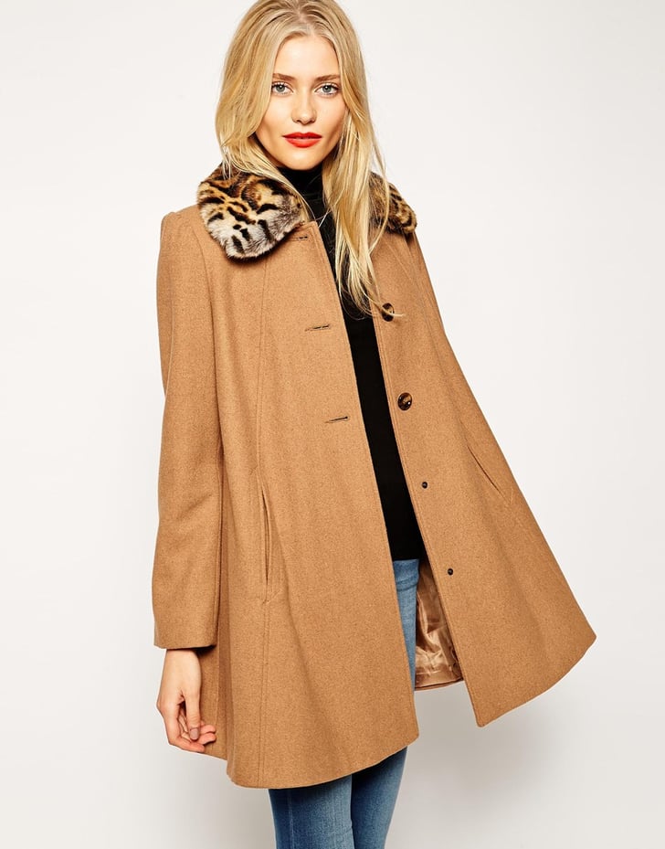 ASOS Swing Coat With Contrast Faux Fur Collar ($162) | Faux Fur Jackets ...