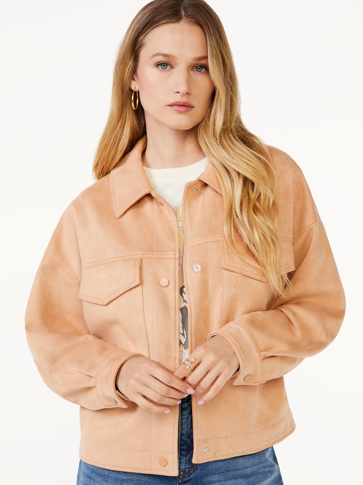 Scoop Women s Oversized Cropped Faux Suede Jacket Scoop Fashion
