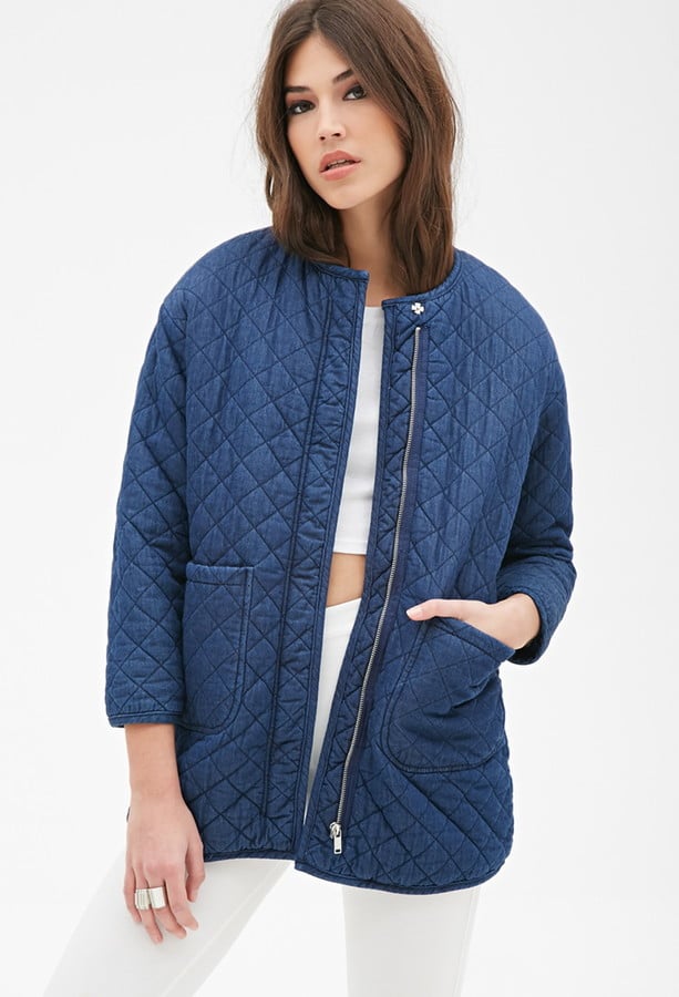 Forever 21 quilted collarless denim coat ($48) | Denim Shopping Spring ...