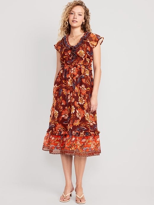 Old Navy Waist-Defined Flutter-Sleeve Midi Dress