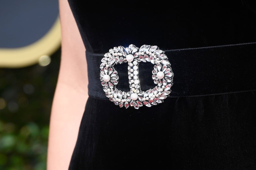 Dakota kept up the sparkle with a black and pearl belt.