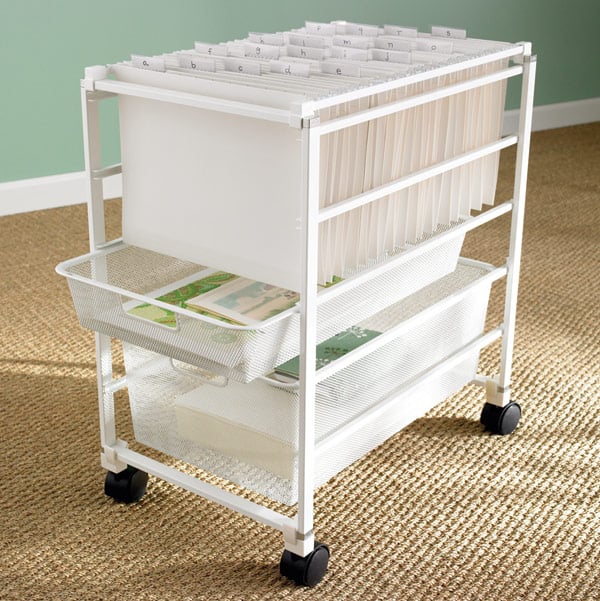 White Elfa Mesh File Carts