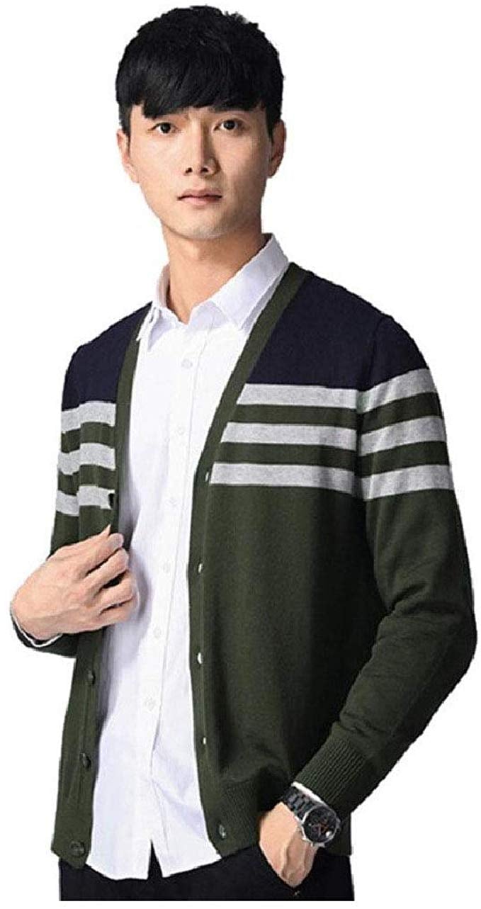 Zimaes-Men Sweater Essential Fine Gauge Striped Slim Tailoring Cardigan