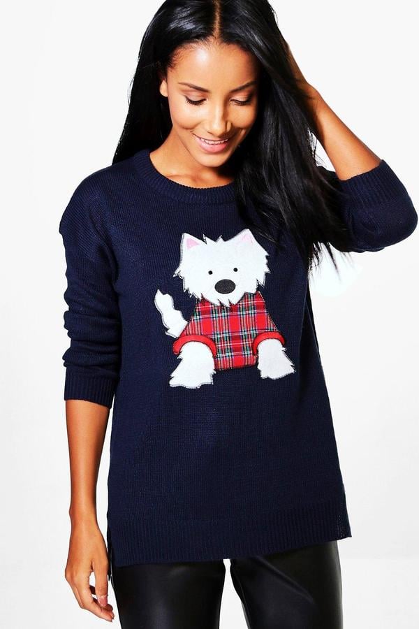 Boohoo Libby Split Hem Scotty Dog Applique Christmas Jumper