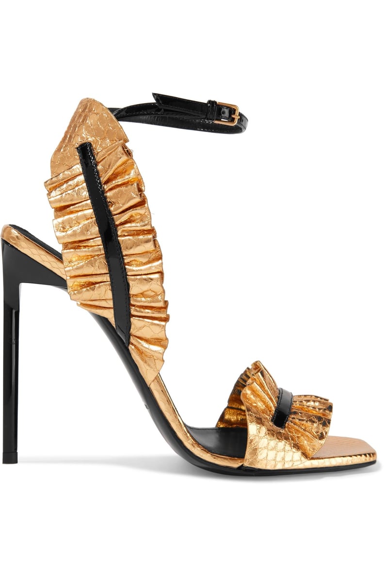 Saint Laurent Ruffled Snakeskin Sandal