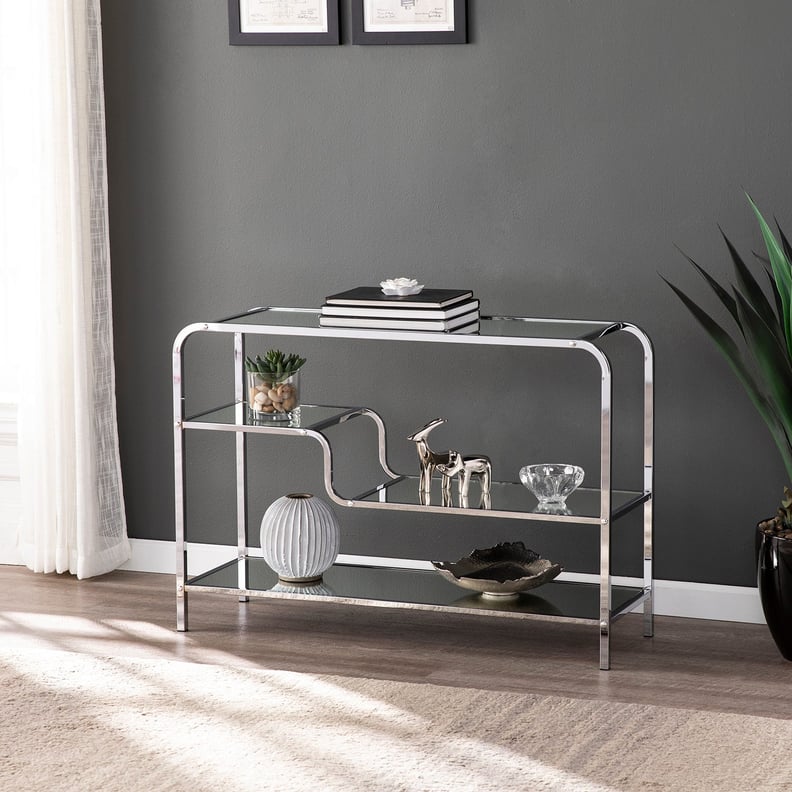 Geometric Stair-Step Silver Console Table