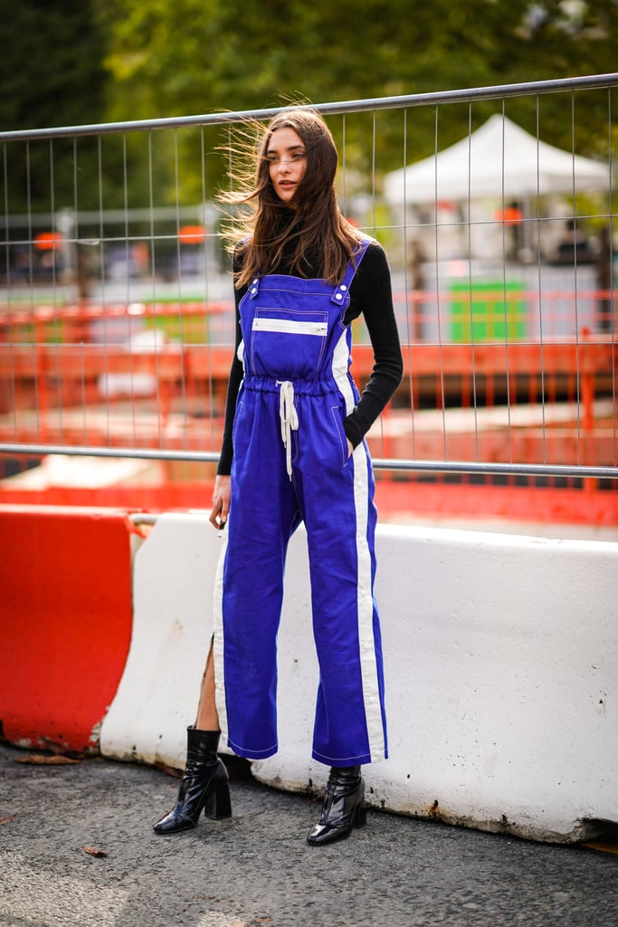 Worn over a black top and boots, this blue and white striped number will work in the cooler months, too.