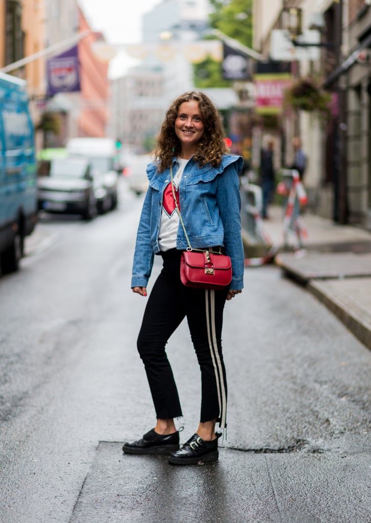 Style Side-Striped Pants With a Ruffled Denim Jacket