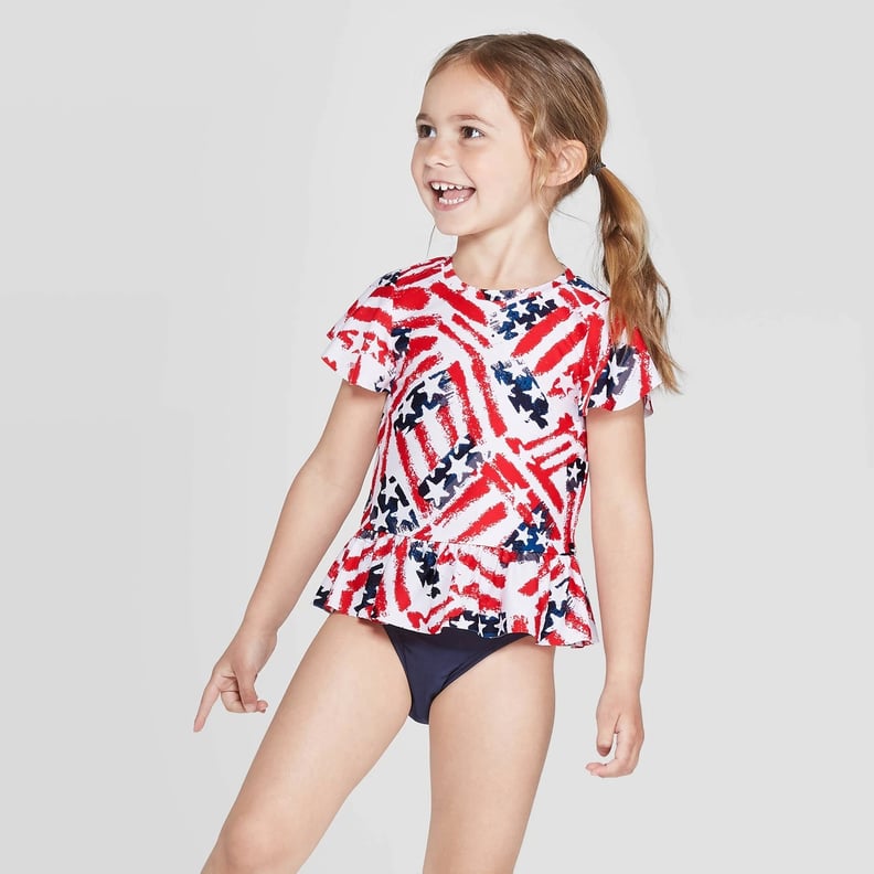 Toddler Girls' 2-Piece Americana Flutter Sleeve Rash Guard Set