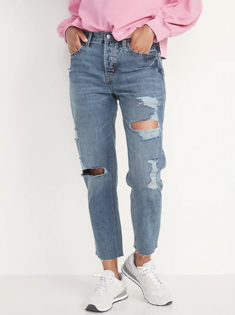 Old Navy High-Waisted Slouchy Straight Cropped Ripped Light-Wash Jeans