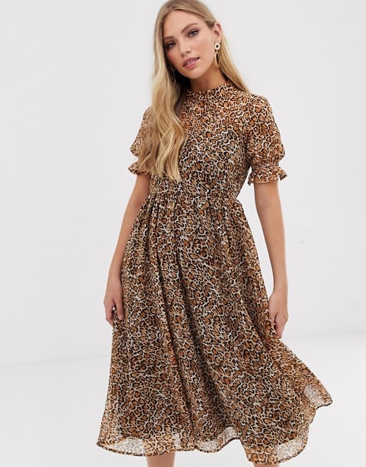 Y.A.S Leopard-Print Puff-Sleeve Midi Dress