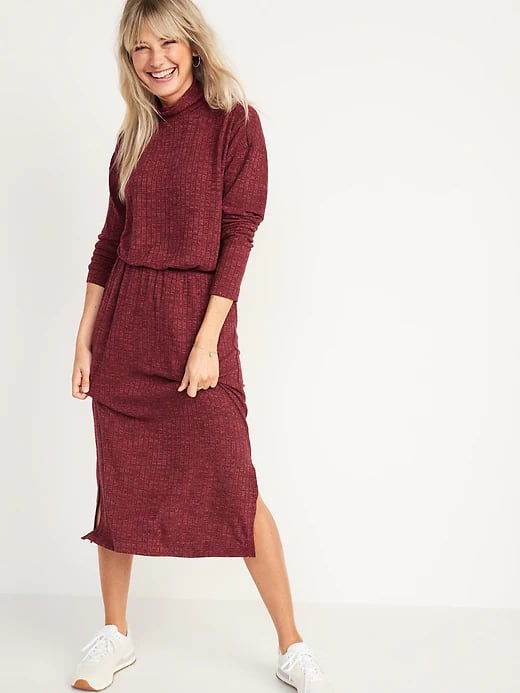 Old Navy Waist-Defined Rib-Knit Turtleneck Long-Sleeve Dress