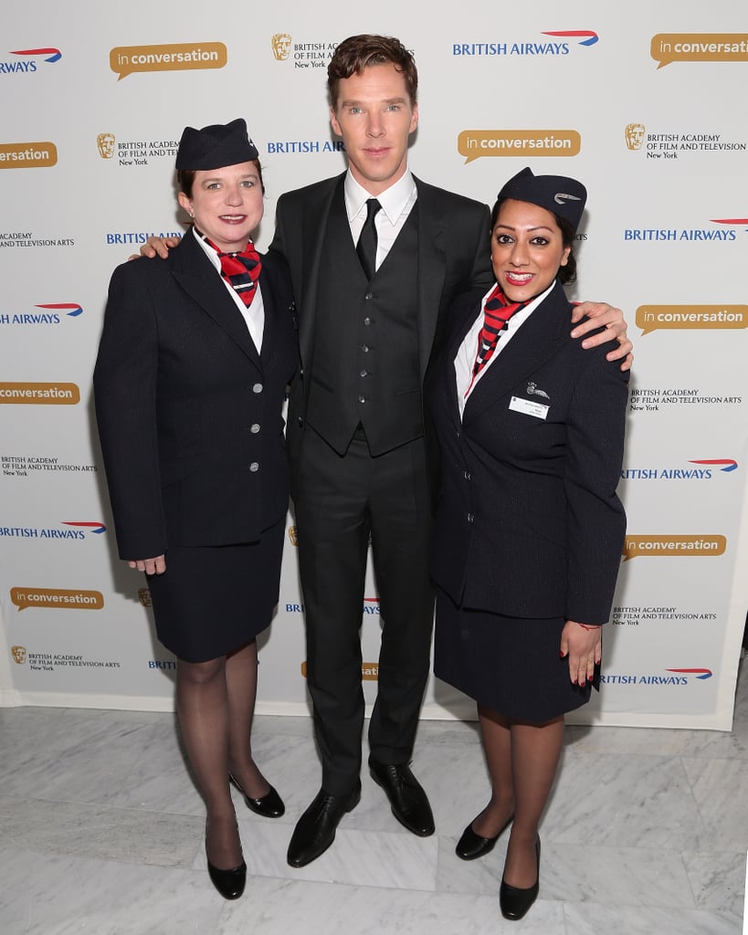 Benedict Cumberbatch met with British Airways stewardesses at a BAFTA Q&A in NYC on Thursday.
