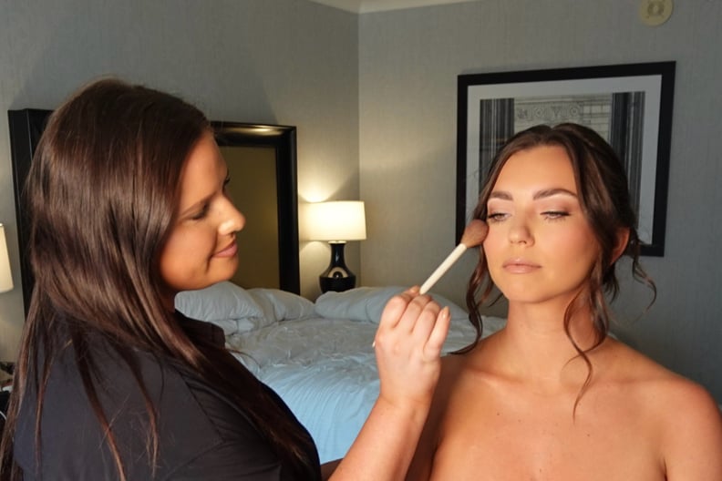Allison Kaye applying makeup to Alexa Ingold, wife of Alec Ingold from the Miami Dolphins