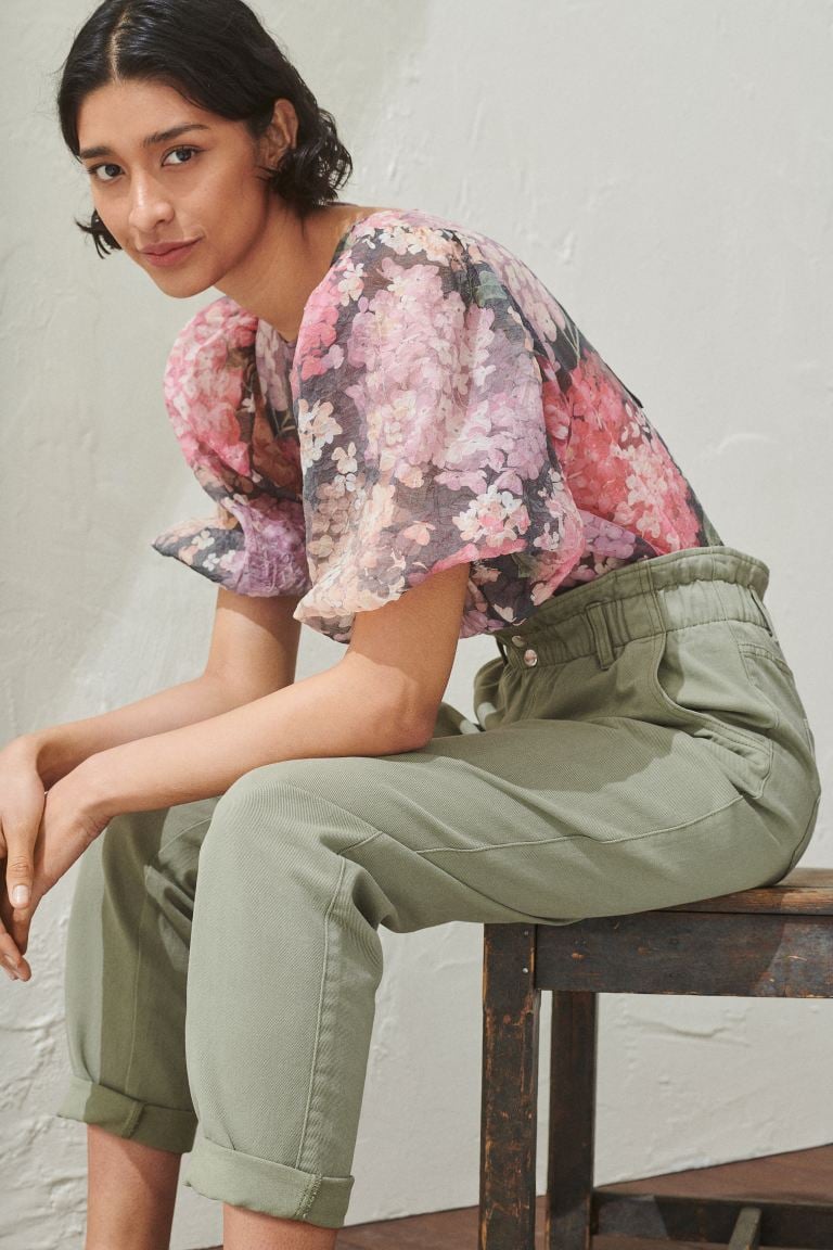 H&m paper bag pants green discount