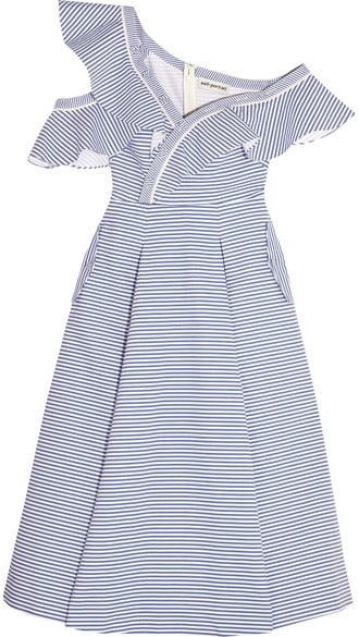 Self-Portrait Off-the-Shoulder Striped Cotton-Poplin Midi Dress