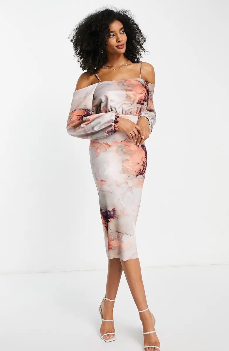 A Sexy Style: ASOS Design Marble Cold Shoulder Long Sleeve Midi Dress