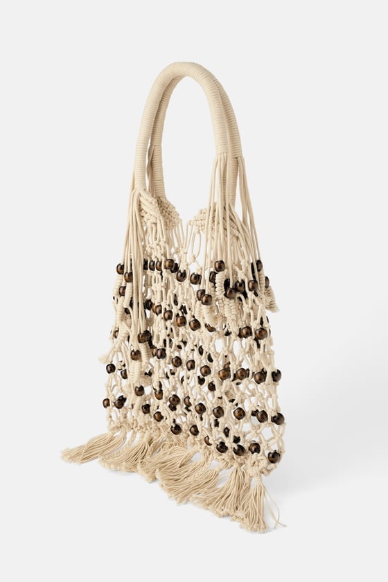 Limited Edition Zara Studio Woven Shopper With Wooden Beads
