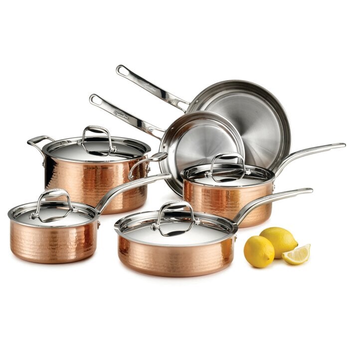 Lagostina Martellata Hammered Copper 10-Piece Cookware Set